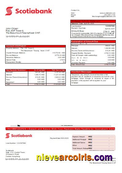 Hong Kong Scotiabank bank mortgage statement